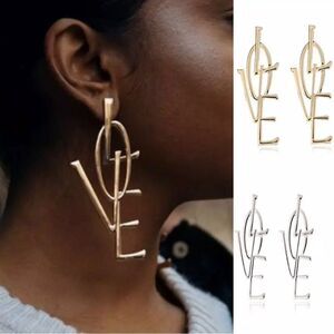 Large statement love earrings Gold